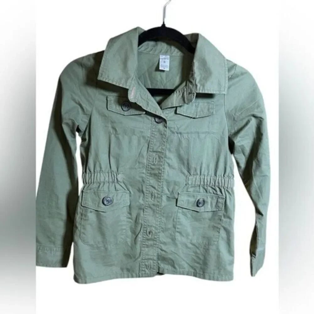 EUC Carters Girls Army Green Long Sleeve Button Shacket Shirt Top Jacket- Size 8